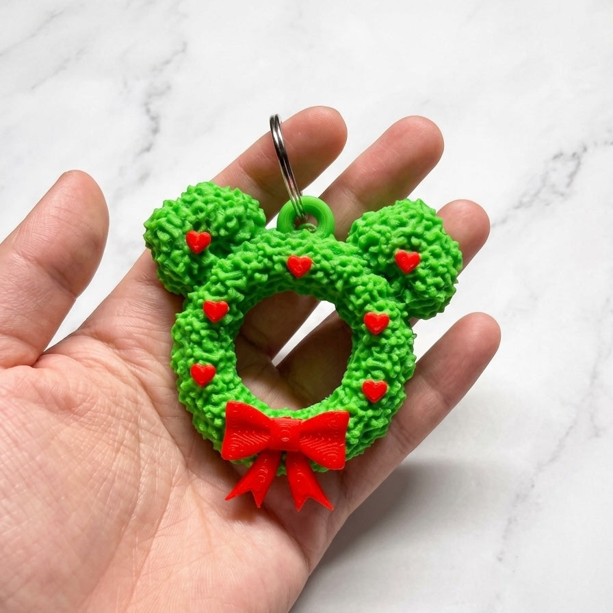 Christmas Wreath Keychain — 3D Printed Holiday Accessory