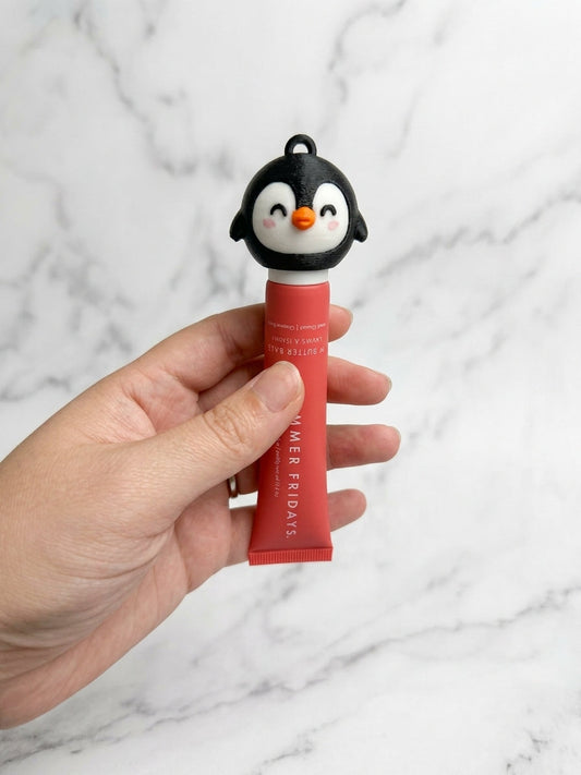 Penguin Lip Balm Cap Topper Keychain
